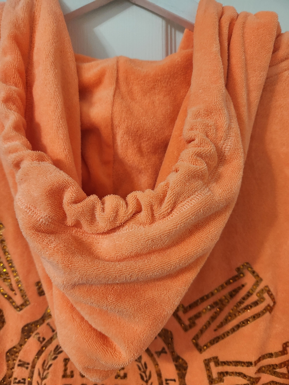 PINK Victoria's Secret Orange Sequin Dog Zip Hoodie - Picture 7 of 8